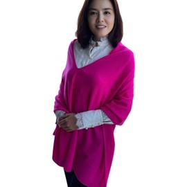 InCashmere 100% Pure Cashmere Women Poncho Sweater - Lightweight Warm Knitted Shawl Wrap - All Year Round Dress Topper Gift (Cerise)