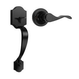 Probrico Black Heavy Duty Front Entry Handleset, Passage Lock Grip Handle with Wave Lever Keyless Door Locks, Interior and Exterior Entrance Door Handle with Reversible Handed Lever,1Pack