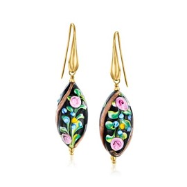 Ross-Simons Italian Multicolored Murano Glass Floral Drop Earrings in 18kt Gold Over Sterling