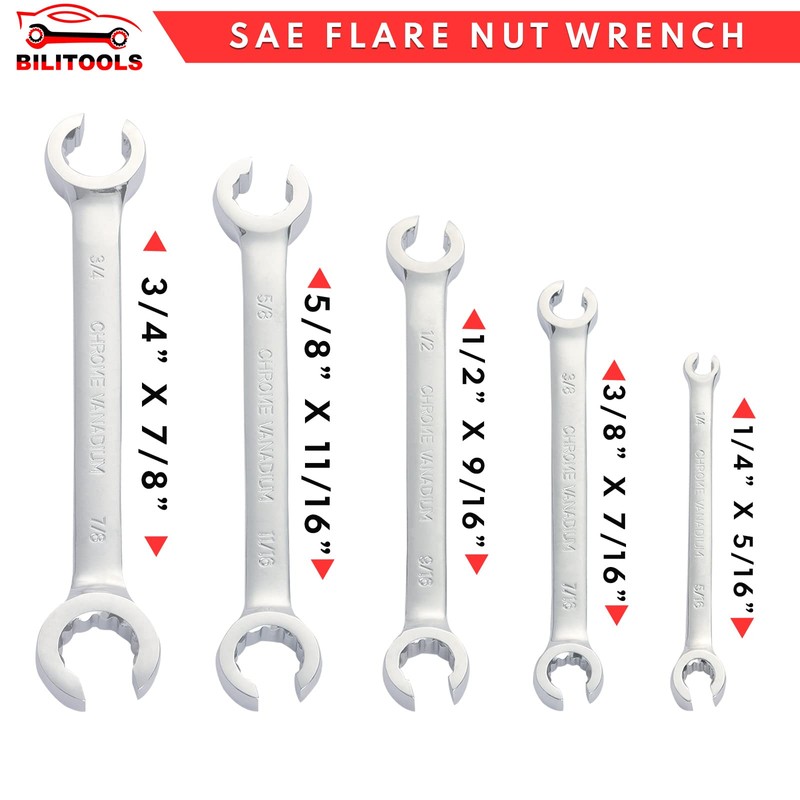 BILITOOLS 12-Piece Flare Nut Wrench Set, Metric & Standard, 12-Point