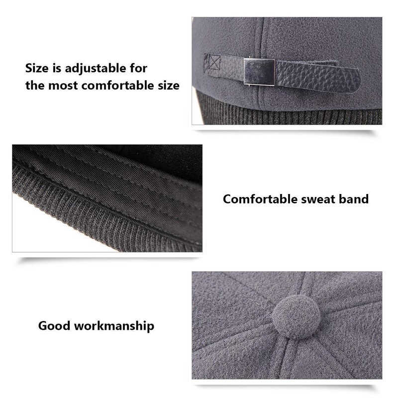 Mens Wool Winter Baseball Cap with Warmer Earflap Outdoor Beanie