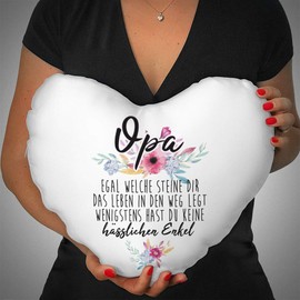 Cushion with Saying "Opa - Wenigstens hast du keine hässlichen Enkelkinder" - Gift Idea / Funny / Granddaughter / Grandson / Family / 40 x 40 cm Heart Cushion White with Filling