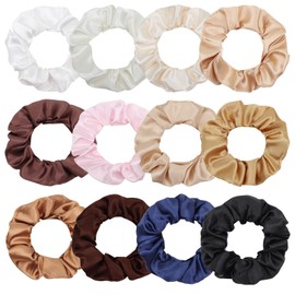 Silk Satin Scrunchies for Women Girls 12 PCS Hair Scrunchies Silk Satin Hair Ties for Thick Hair Sleepy Tie Bulk Scrunchies Hair Ties