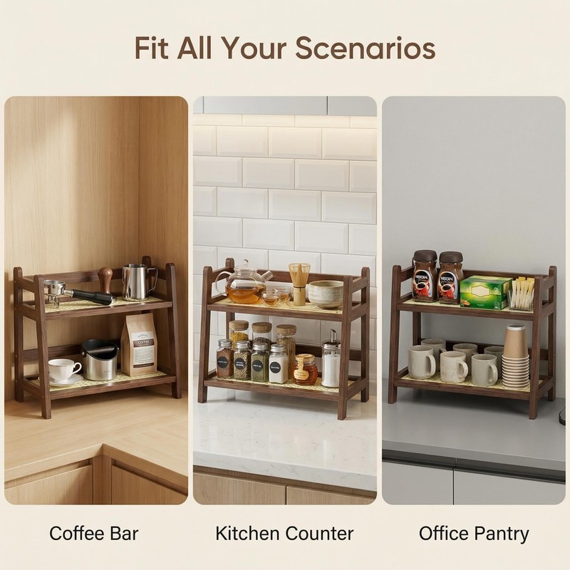 Rattan-Look Bathroom Counter Organizer, Countertop Shelf for Bathroom Decor