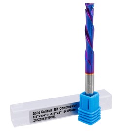 Mesee Up Down Compression Cut Spiral Flush Trim Router Bit 1/4" Shank 2-Flute CNC End Mill Bit Solid Carbide Spiral Bit Up & Down Cut End Mill Cutter Tool, 1-1/4" Cutting Length, 1/4" Cutting Dia.