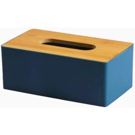 Tissue Box with Bamboo Cover,Plastic Tissue Organizer,Bathroom Tissue Dispenser for Home,Bedroom,Office,Living Room,9.6 × 4.9 × 3.5 in (Dark Green)