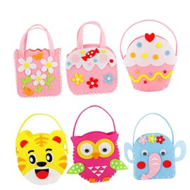 Kisangel 6 Set DIY Nonwovens Handbag Craft Kit for Preschool Kindergarten Home Projects Fun Sewing Materials for Bag Creation with Accessories