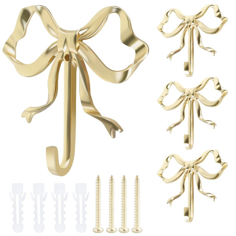 Abizarch Gold Wall Hook, 4 Pcs Coat Hook Bow Knot