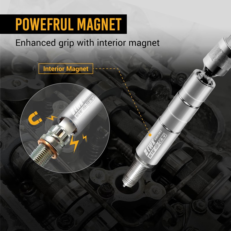 EWK 9/16" (14mm) Swivel Magnetic Spark Plug Socket, 3/8" Drive