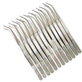 6in (15.24cm) College Cotton Pliers Thumb Tweezers with Guide Pin, Serrated Tips, Curved | Stainless Steel Dental Application & Laboratory Instruments (12)