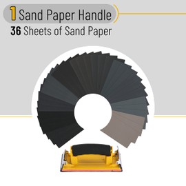 Bates- Sand Paper with 1 Handle, 36 Pack, Sandpaper, Sandpaper Assortment, Sand Paper Variety