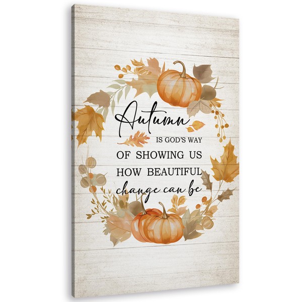 TLESKE Rustic Fall Farmhouse Wall Art Decor, Pumpkins Leaves Canvas