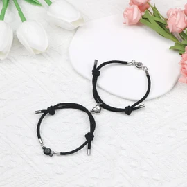 LUOKIFUR Couple Bracelet with Projection Stone Magnetic Bracelet 100 Voice I Love You Bracelet Mutual Attraction Valentine's Day Gift, Stainless Steel