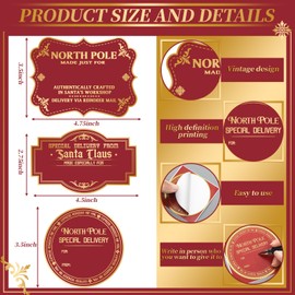 Colarr 60 Pcs Jumbo Christmas Stickers Gift from Santa Gift Name Tag Sticker Christmas North Pole Rustic Modern Gold Foil Tag from Santa Claus Holiday Xmas Labels for Self Adhesive Wrapping Favor