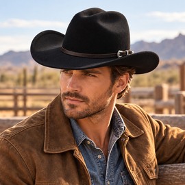 Western Cowboy Hat for Men & Women – 56–58cm Wide-Brim Vintage Hat for Beach, Church & Casual Style
