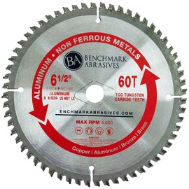 Benchmark Abrasives TCT 6 1/2 Inch Circular Saw Blade, Tungsten Carbide Tipped Non Ferrous Metal Cutting Saw Blade for Plastic, Fiberglass, Aluminum - 60 Teeth