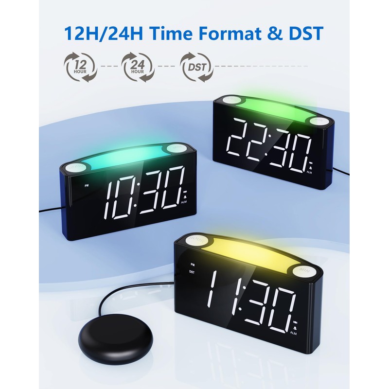 Vibrating Alarm Clock with Bed Shaker for Heavy Sleepers, Beside