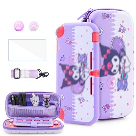 HYPERCASE - Juego de funda de transporte con diseño de Switch Lite con funda protectora suave color morado, protector de visualización, correa para el hombro y 2 empuñaduras para el pulgar