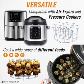 Air Fryer Rack Skewer Stand Compatible with Ninja Foodi Pressure Cooker, Instant Pot 6 quart, 8 quart, Cosori, Comfee, CHEF iQ +More, Kabob Airfryer Accessories Stainless Steel by INFRAOVENS