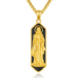 YueYuan St Maria Goretti Necklace 925 Sterling Silver Religious Necklace Onyx Pendant for Men