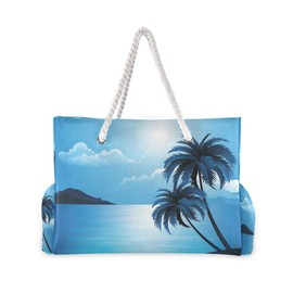 senya Large Beach Bags Totes Swim Canvas Tote Shoulder Bag Water Resistant Bags for Gym Travel Daily (Summer Beach Palm Trees)