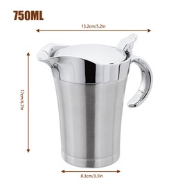 Stainless Steel Gravy Boat 450/750 ml Thermal Gravy Boat with Hinged Lid & Handle Double Insulated Sauce Jug Sauce Bowl Sauce Pot Sauce Boat