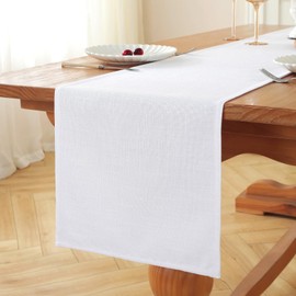 Laolitou White Table Runners 60 Inches Long for Home Decor, Linen Textured Rustic Farmhouse Table Runner, Boho Coffee Table Runner, 13x60 Inches, White