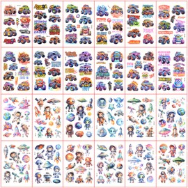 Alaoo Tattoo Kinder, 24 Blätter Temporäre tattoos, Hautfreundliche Klebetattoos Kinder-Monster Truck, Kindertattoos Wasserdicht für Geburtstags Geschenk Party Dekoration, Mitgebsel Kindergeburtstag