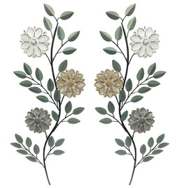 2 Pcs Metal Wall Art with Sunflower and Leaves, Wall Art for Living Room, 12.6in Metal Garden Ornaments for Indoor Outdoor Bedroom Living Room Porch Patio Kitchen