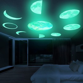 Ayodo Glow in the Dark Stickers, Glow in the Dark Stickers, Wall Stickers, Bedroom Decor, Large Capacity Set, Glow in the Dark (Moon and Earth)