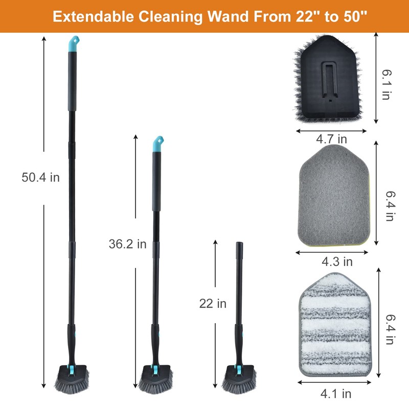 Long Handled Scrub Brush for Shower,3-in-1 Cleaning Brushes with 3