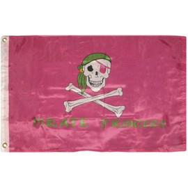 AES 2x3 Jolly Roger Pirate Princess Pink Flag 2'x3' House Banner Brass Grommets Premium Vivid Color and UV Fade Best Garden Outdor Resistant Canvas Header and Polyester Material Flag