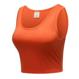 OThread & Co. Women's Basic Crop Tops Stretchy Casual Scoop Neck Sleeveless Crop Tank Top (Medium, Rust)