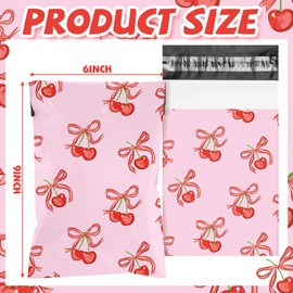 Resurhang 200 Pcs Pink Cherry Bow Poly Mailer 6 x 9 inch Designer Shipping Mailers Heavy Duty Waterproof Self Adhesive Shipping Bags for Large Mailing Envelopes Bulk Tear Resistant Packaging