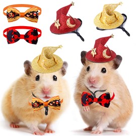 4 Pack Halloween Hamster Costume Small Animal Clothes Funny Witch Hats Rabbit Pumpkin Bow Tie Wizard Outfits for Bunny Guinea Pig Ferret Sugar Glider Lizard (Small, Witch Costumes)