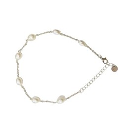 Dainty Link Chain Anklet for Women - Adjustable Ankle Jewelry (17 Set with Pearl Silver, One Size)