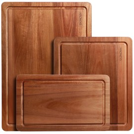 Wood Cutting Board, Cutting Boards for Kitchen with Deep Juice Grooves & Built-in Handles, Ideal Charcuterie & Chopping for Meat, Chopping Boards Set of 3