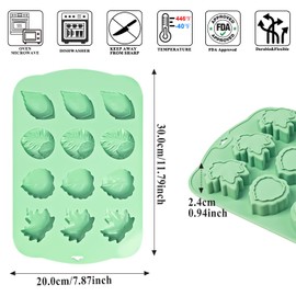 QELEG Silicone Maple Leaf Molds, Chocolate Mold for Fall Thanksgiving Christmas Party DIY Cookie Baking Tool, Green, 12 Cavities