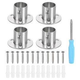 HARFINGTON 4pcs Stainless Steel Closet Rod Holder Set High-Leg 0.89" Dia Shower Rod Flange Socket Wardrobe Bracket with Screwdriver and Expansion Tube for Closet Shelf Wardrobe Shower Curtain