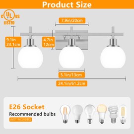 Dpyrrhic Modern Vanity Lighting Fixtures,3-Light Bathroom Lighting Fixtures Over Mirror，Brushed Nickel Wall Mounted Bathroom Vintage Lamp with Milky White Glass Lampshade for Living Room，Bedroom