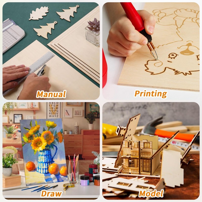 Peakloong 15 Pack Unfinished Wood Sheets,Wood Thin Wood Board for