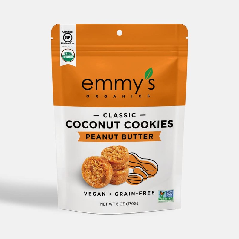 Emmy's Organics Peanut Butter Coconut Cookies (Pack of 8) Gluten-Free,