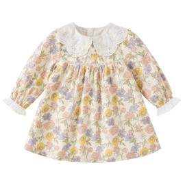 DAVE&BELLA Baby Girl Dress Long Sleeve Floral Toddler Girls Smocked Sundress Cotton Playwear Vintage Princess Dress (US, Age, 12 Months, 18 Months, Floral-Style A)