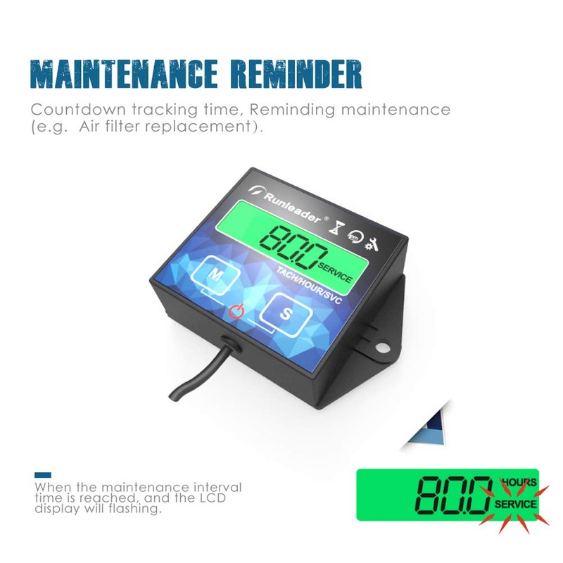 Engine Hour Meter Backlight Inductive Tachometer Digital Tacho Hour Meters