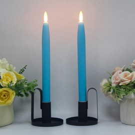 HVTDECOR Flameless Taper Candles Battery Operated with Timer and Remote, LED Real Wax Tapered Dinner Candle, Window Candle Set of 3. Centerpieces for Dining, Table, Christmas, Wedding (Blue)