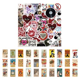Pack of 50 Vintage Stickers and 60 Pieces Vintage Paper, Funny Stickers, Scrapbooking Accessories, Decorative Stickers