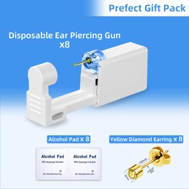 Get the Perfect Ear Piercing with 24 Pcs Premium Ear Piercing Kit - Includes 8 Yellow CZ Diamond Earrings and 8 Easy-to-Use Self Ear Piercing Gun - Safe and Painless