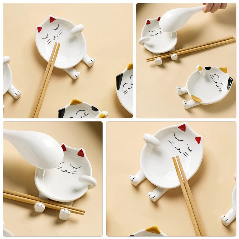 Lurrose Ceramic Cat Spoon Rest, Ceramic Spoon Holder Cat Kitchen