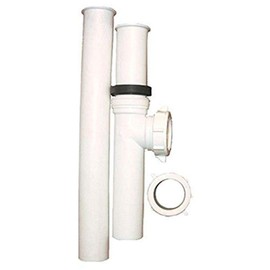 LASCO 03-4207 White Plastic Tubular 1 1/2-Inch Disposal Drain Assembly, Slip Joint End Outlet Baffle Tee, 12-Inch Flanged Tailpiece Nuts and Washers