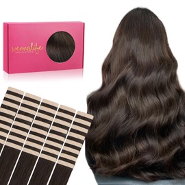 WENNALIFE Tape-In Real Hair Extensions, Real Hair, 40 Pieces, 100 g, 55 cm / 22 Inches, Light Dark Brown Hair Extensions, Invisible Tape-In Extensions, Real Hair Extensions, Silky Skin Weft Tape Ins